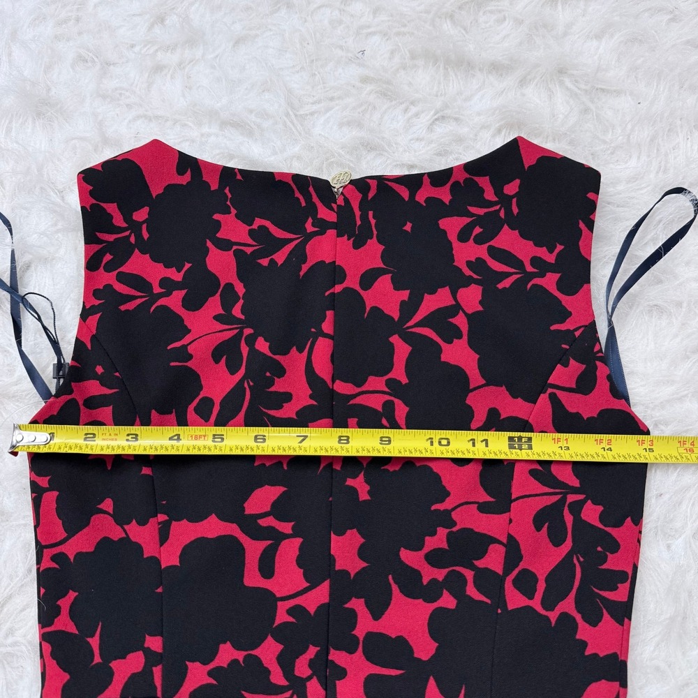 Tommy Hilfiger Red Black Floral Sheath Dress Sleeveless Bateau Neck Size 2 - Picture 7 of 9